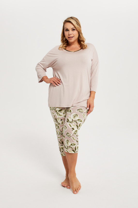 Indonézia Dámske pyžamo 3/4 rukáv, 3/4 nohavice Talianska móda - béžová/potlač