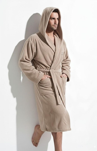 Pánsky župan Iwo L&L cappuccino-soft s kapucňou a vreckami