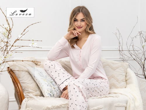 Dámske pyžamo Laveza Afra 1617 - bavlnené, svetloružové, s dlhým rukávom