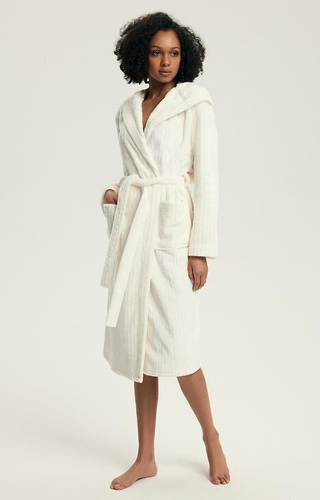 43600 Dionne Dámsky župan s kapucňou Henderson cream - mäkký, dlhý, rebrovaný