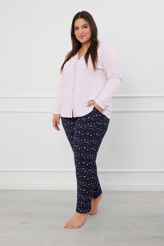 Libra Dámske pyžamo s dlhým rukávom a nohavicami Italian Fashion - ružová/potlač