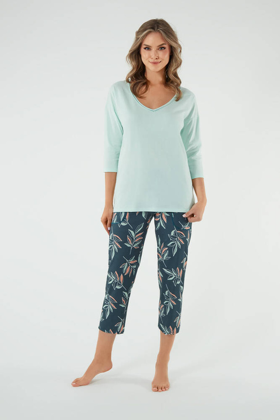 Julietta Dámske pyžamo 3/4 rukávy, 7/8 nohavice Talianska móda - pistáciová/potlač