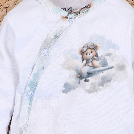 NINI ABN-5742/BIA Organické zavinovacie body Baby Bear Pilot biele