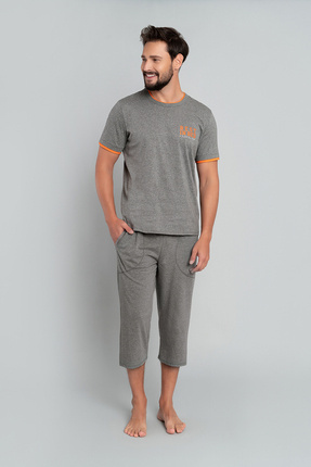 Marek Pánske pyžamo s krátkym rukávom, 3/4 nohavice Talianska móda - medium melange