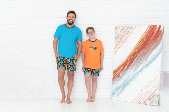 Comics Chlapčenské pyžamo s krátkym rukávom, nohavice Italian Fashion - oranžová/potlač