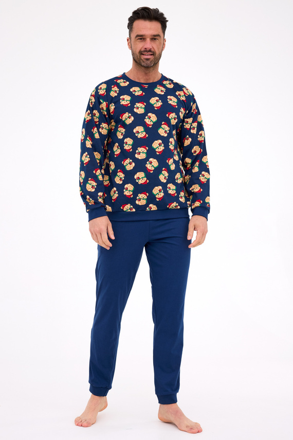 457/293 Teddy 6 Cornette pánske pyžamo - vianočné, tmavomodré, bavlna