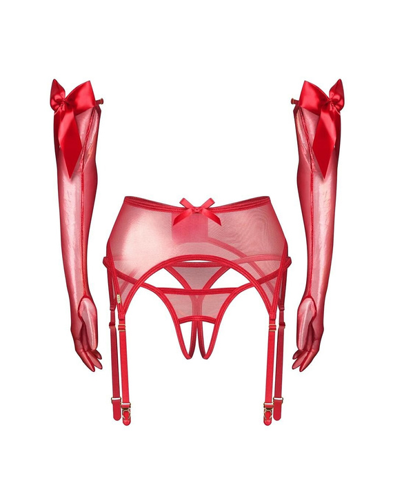 Obsessive Gifty Red 3-dielny červený komplet pás, tangá, rukavice