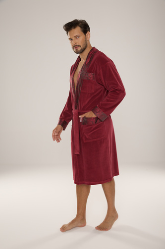 868 Noblesný pánsky velúrový župan De Lafense - elegantný, mäkký, prémiový, bordový