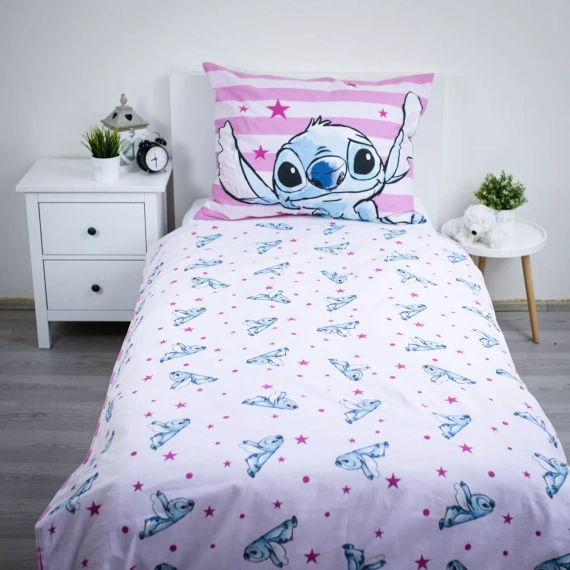 Bavlnené obliečky Lilo i Stitch JF24 140x200 ružové s hviezdami 100% bavlna