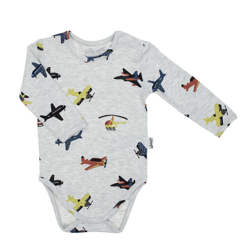 219095 Willy Nicol detské body bavlnené sivé s lietadlami - dlhý rukáv