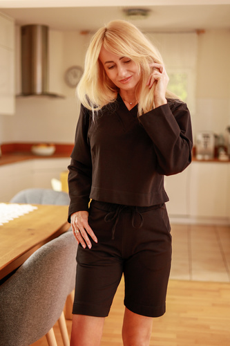 Diego - dámsky komplet: blúzka + šortky, 95% bavlna 5% elastan | Poľská značka Mirale - čierna