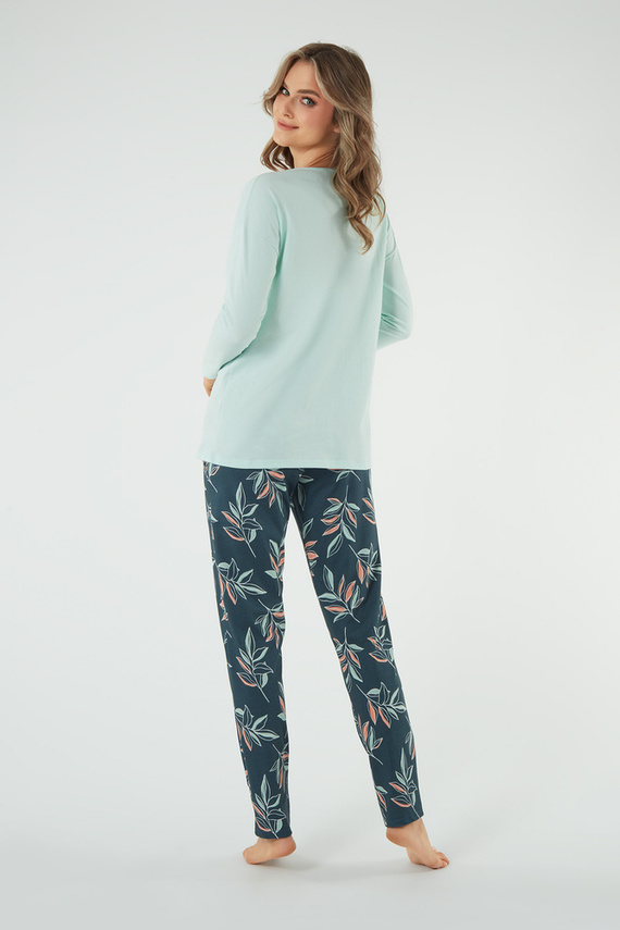Julietta Dámske pyžamo s dlhým rukávom a dlhými nohavicami Italian Fashion - pistáciová/potlač