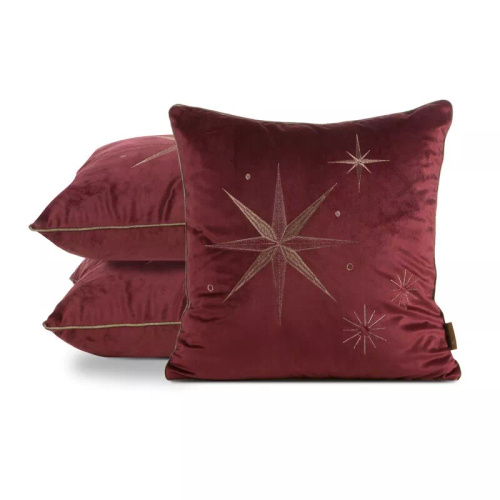 Chp 259 Eurofirany Vianočná obliečka na vankúš - bordový zamat s hviezdou v šampaňskom