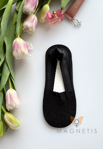 Dámske balerínkové ponožky Magnetis GC-251144 čipkované so silikónom – neviditeľné black