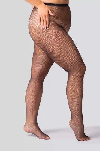 Rete Cabaret pančuchy Queen Size - čierne, malé sieťoviny, elegantné a pohodlné