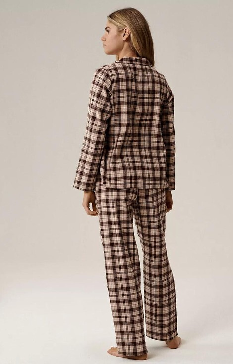 NLP-505 Atlantic dámske pyžamo hnedé - flanel, zapínanie na zips, károvaná farba, bavlna