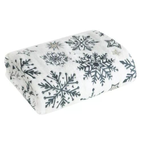 Eurofirany Vianočná prikrývka biela námornícka modrá snehové vločky - mäkký prehoz z mikrovlákna, 240 g/m²