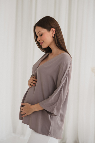 Mamafullness Tehotenská blúzka na dojčenie Milk&Love béžová - viskóza, 3/4 rukáv, oversize