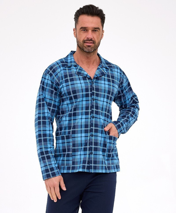 114/82 Pánske pyžamo Cornette | Otvorená predná časť, 100% bavlna, golier a vrecká