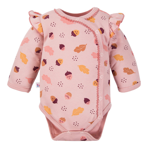 Detské body Fluffy Tails Eevi - ružové, s dlhým rukávom, s volánikmi