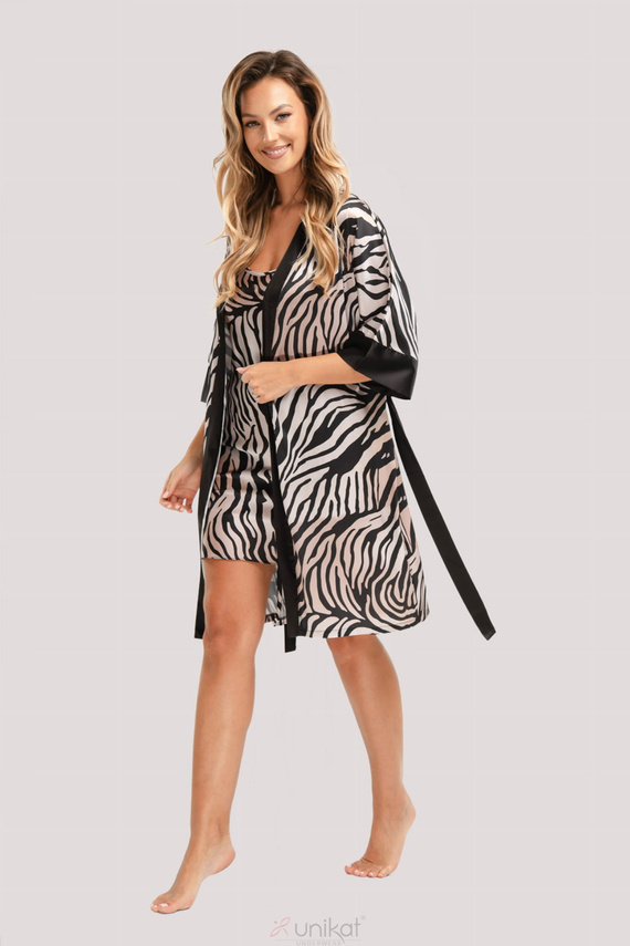 Saténový župan Braga Unikat - zebra, elegantný, s opaskom
