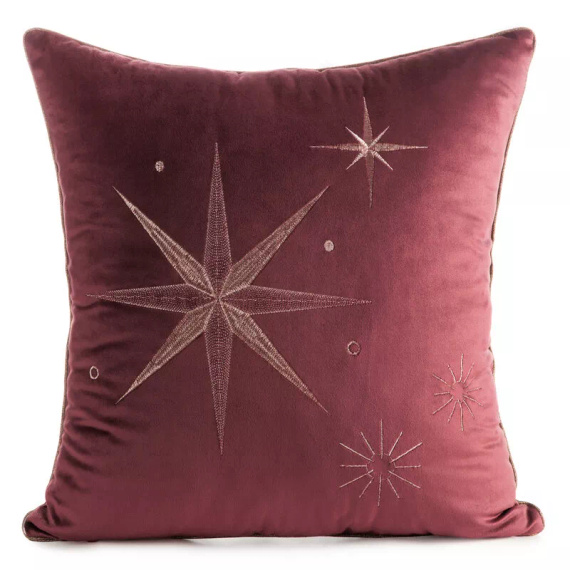 Chp 259 Eurofirany Vianočná obliečka na vankúš - bordový zamat s hviezdou v šampaňskom