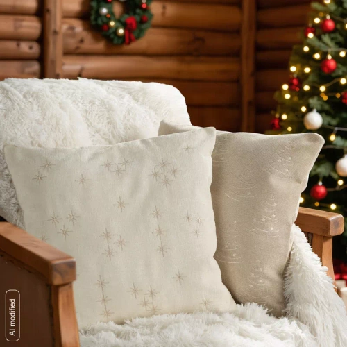 Vianočný návlek na vankúš Eurofirany Chp 289 45x45 cm, chenille s výšivkou, 300 g/m², krémový