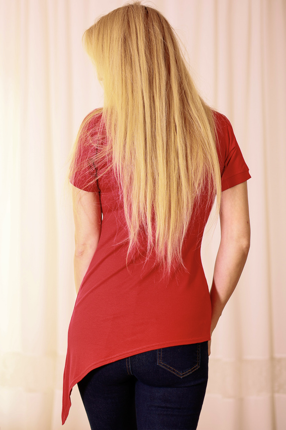 Blúzka Aria Mirale - viskóza, asymetrická, výstrih do V - červená