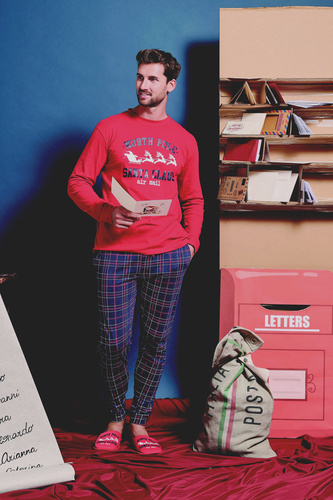 Pánske pyžamo Gioew Sorbetto red - slávnostné, kockované, pohodlné a štýlové