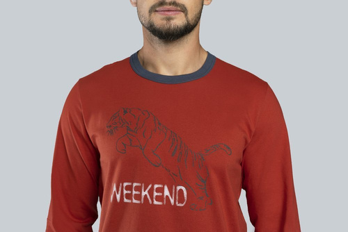 Lion Pánske pyžamo s dlhým rukávom, nohavice Italian Fashion - červená/grafitová