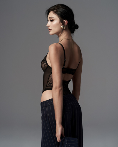 Body Perisia Teddy Obsessive čierne čipkové s kosticami otvorené