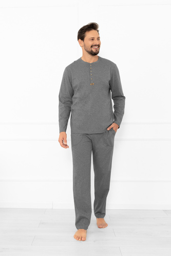 Pánske pyžamo Gordo - klasická bavlna, polokošeľa a nohavice s vreckami Italian Fashion - melange
