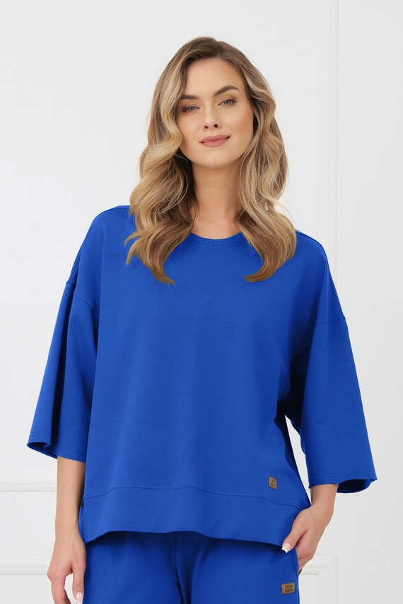 Mikina Kaori Italian Fashion 3/4 rukáv bavlna elastan - kobaltová