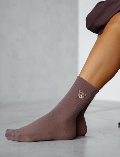 Milena 0200-181 hnedé - dámske ponožky s medveďom, bavlnené, mäkké a pohodlné