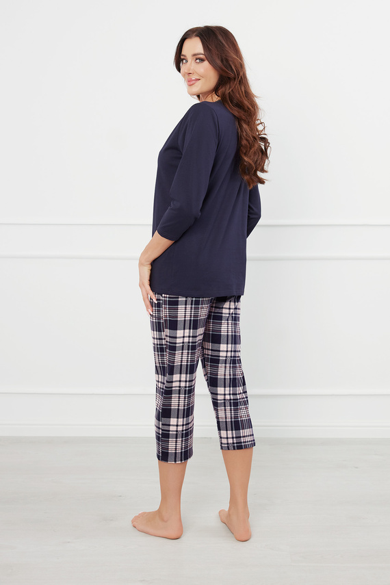 Dona Dámske pyžamo 3/4 rukávy, 3/4 nohavice Talianska móda - tmavomodrá/potlač