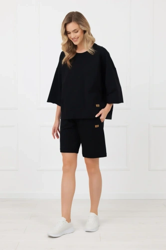 Dámske bavlnené šortky Kaori Italian Fashion s vreckami čierne