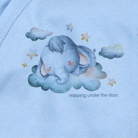 ABN-5603 Nini Little Dreamers obálkové body z organickej bavlny pre dojčatá modré - bezniklové zapínanie, 100% bezpečnosť