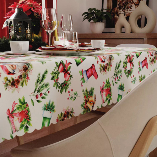 C03 Vianočný obrus červený Markizeta - vodeodolný, elegantný, lesklá výroba