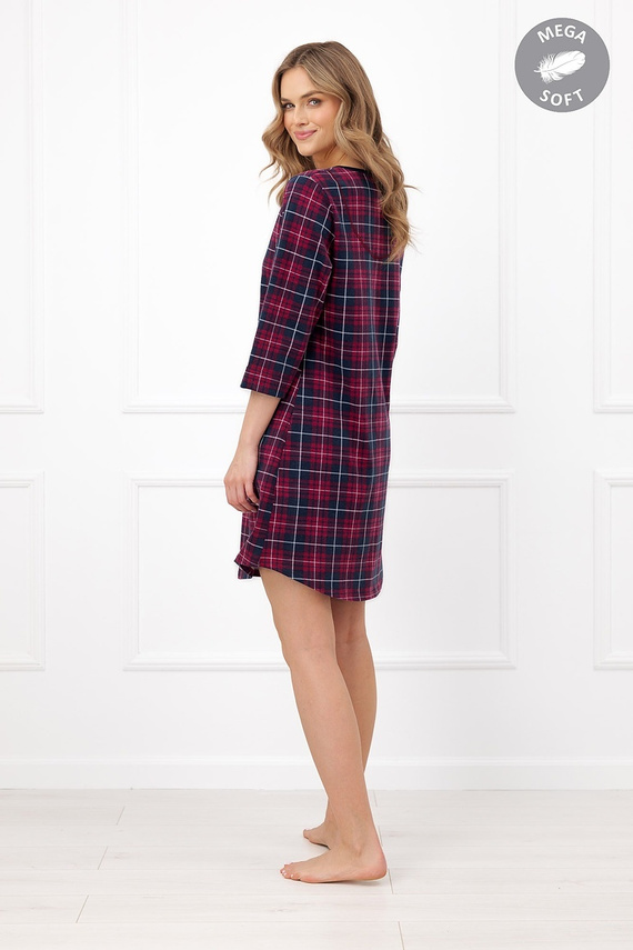 Italian Fashion Brenda dámska nočná košeľa Mega Soft káro rukáv 3/4