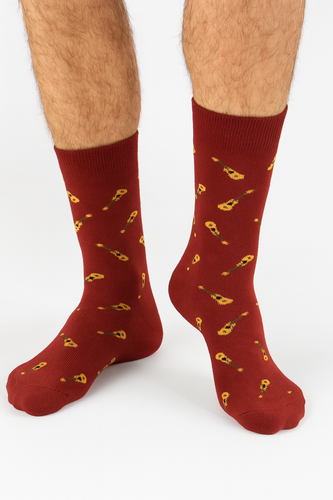 Pánske ponožky Milena Avangard 0125-122 - Malé gitary | Bavlna, bez pretlaku, poľská výroba - bordová