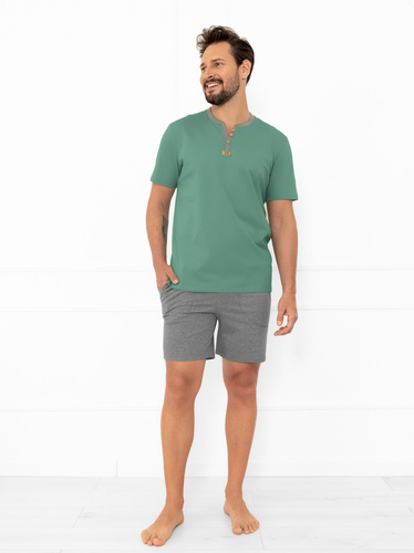 Julius Italian Fashion pánske pyžamo šalvia - krátke, bavlnené, elegantné