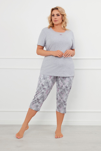 Ibena Dámske pyžamo s krátkym rukávom, 3/4 nohavice Talianska móda - melanž/potlač