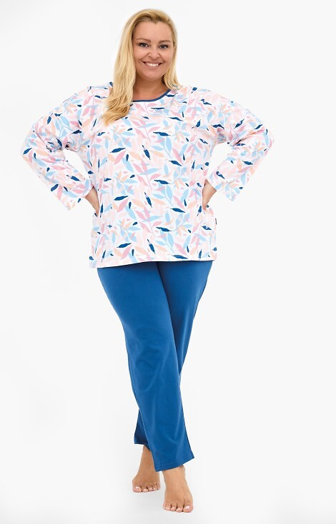 392/451 Amelia Cornette - dámske bavlnené pyžamo, farebné listy, dlhý rukáv