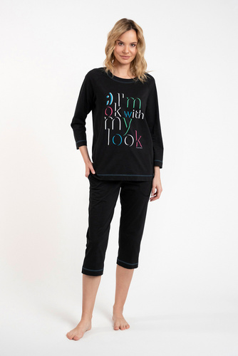Dámske pyžamo Olza 3/4 rukáv, 3/4 nohavice Talianska móda - čierne