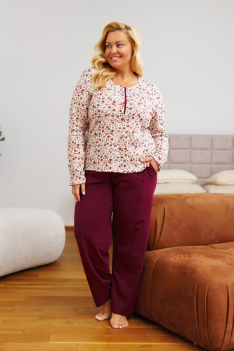 7307 Doctor Nap - Dámske plus size pyžamo na zips | 95% bavlna, poľská výroba - flores
