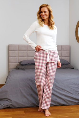 Doctor Nap 7302 - Dámske pyžamo s dlhými rukávmi a károvanými nohavicami