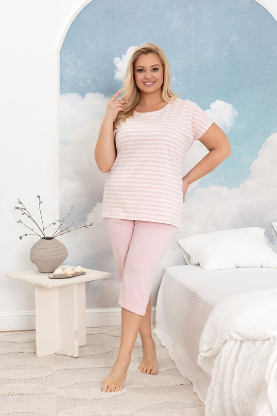 Dámske bavlnené pyžamo Regina 4013 pruhy 3/4 pohodlné