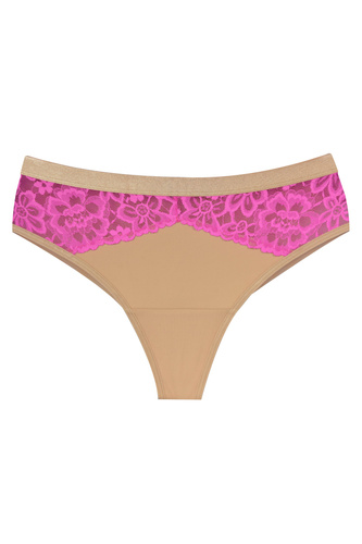 Mediolano Crazy Pink 19249 dámske brazílske nohavičky z čipky v béžovo-ružovej farbe