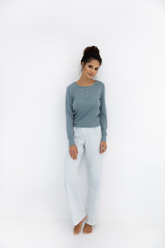 Janelle Sensis - Dámske pyžamo s dlhými rukávmi a károvanými nohavicami