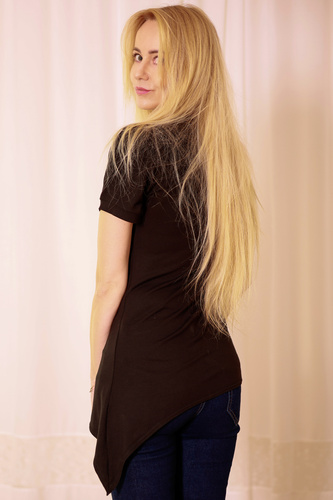 Blúzka Aria Mirale - viskóza, asymetrická, výstrih do V - čierna